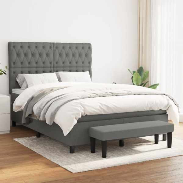 vidaXL Boxspringbett mit Matratze Dunkelgrau 140x200 cm Stoff, 3136838