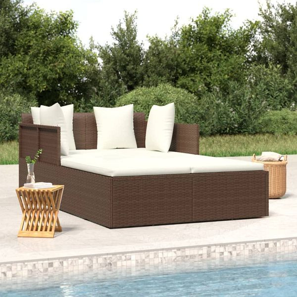 vidaXL Sonnenliege mit Kissen Braun 182x118x63 cm Poly Rattan, 362266