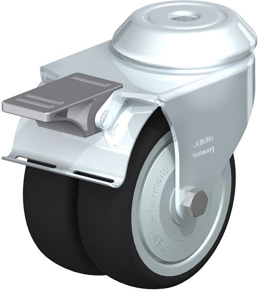Blickle LMDA-PATH 75K-FI-FK Apparate-Doppel-Lenkrolle mit Rückenloch & Feststeller, Thermoplastisches Polyurethan, Grau, 757083