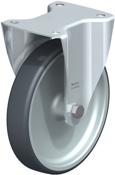 Blickle B-TPA 200G Stahlblech-Bockrolle mit Anschraubplatte, Thermoplastisches Gummi-Elastomer, Grau, 756966