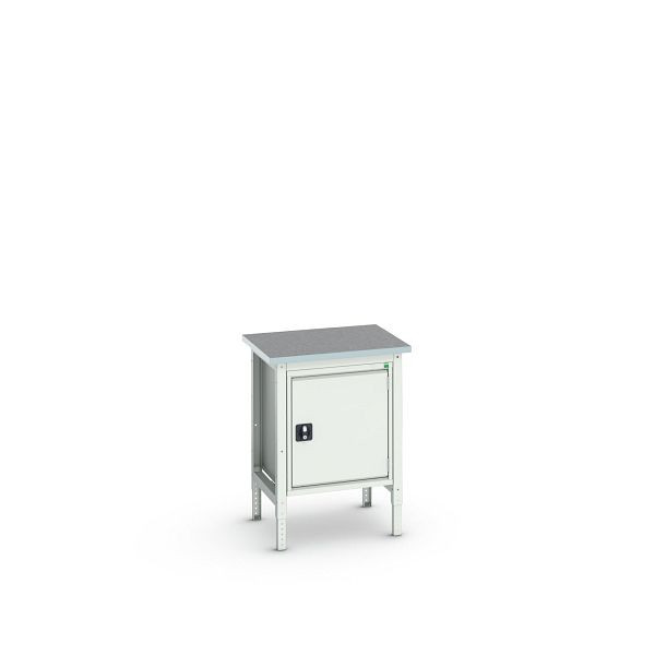 bott verso Werkbank (Linoleum-Platte) mit Unterbauschrank und 1 Tür, BxTxH: 700 x 600 x 780 - 930 mm, Lichtgrau / Lichtgrau, 16921615.16