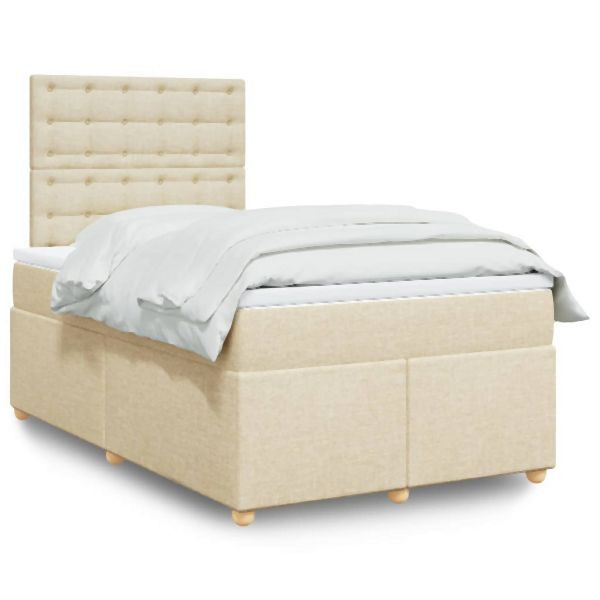 vidaXL Boxspringbett mit Matratze Creme 120x190 cm Stoff, 3291238