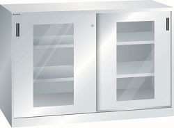 LISTA Schiebetürschrank (BxTxH) 1500x500x1000mm KEY Lock, Lichtgrau, 4 Verstellböden, Sichtfenstertür, 60.716.020