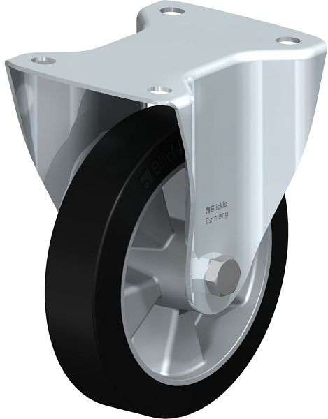 Blickle B-ALEV 161K Stahlblech-Bockrolle, mittelschwere Ausführung, mit Anschraubplatte, Elastik-Vollgummi, Schwarz, 578526