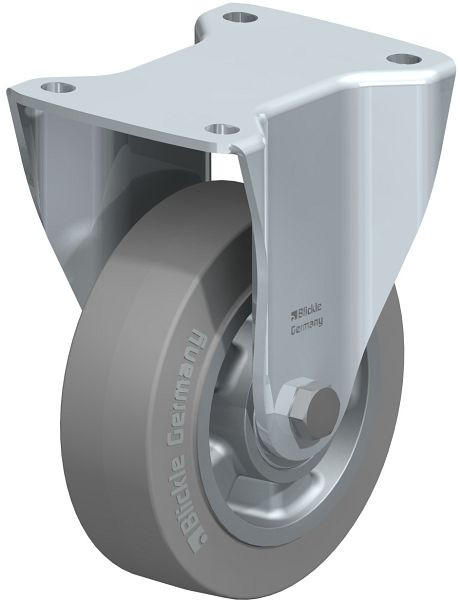 Blickle BH-ALEV 150K-SG Stahlblech-Bockrolle, Schwerlast-Ausführung, mit Anschraubplatte, Elastik-Vollgummi, Grau, 702563