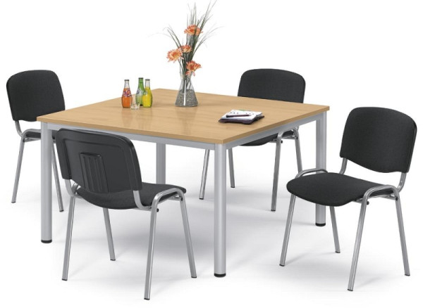 Deskin Besprechungstisch BASE-MODUL Q, Platte Buchedekor, Gestell Alusilber RAL 9006, B 800 x T 800 x H 720 mm, 259677