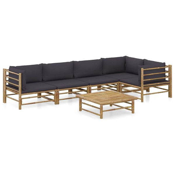 vidaXL 6-tlg. Garten-Lounge-Set mit Dunkelgrauen Kissen Bambus, 3058240