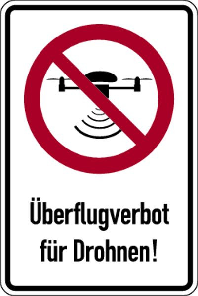 Schilder Klar Kombischild Überflugverbot Drohnen, 200x300x0.45 mm Aluminium geprägt, 1386/52