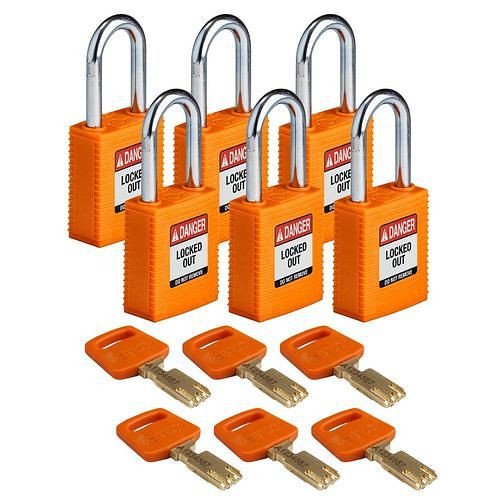 Brady Vorhängeschlösser SafeKey aus Nylon, funkenfreies Gehäuse, VE: 6 Stück, orange, 309085