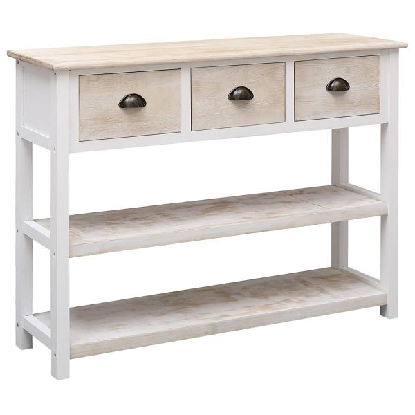vidaXL Sideboard Weiß und Braun 108x30x76 cm Massivholz Paulownia, 338550