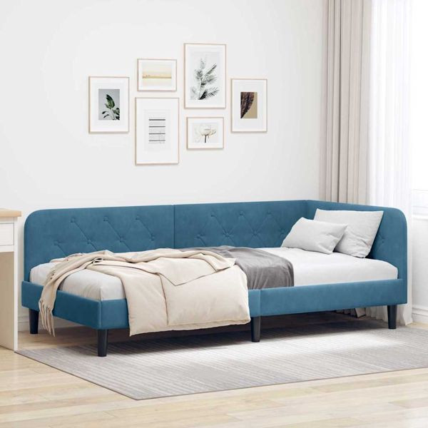 vidaXL Eckbettgestell mit Kopfteil Blau 100 x 200 cm Samt, 42016615