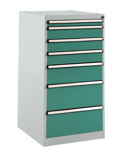Manuflex Schubfachschrank BASETEC Stationär, Nutzhöhe 900 mm mit 7 Schubfächern, in graugrün HF 0001, SP1137.0001