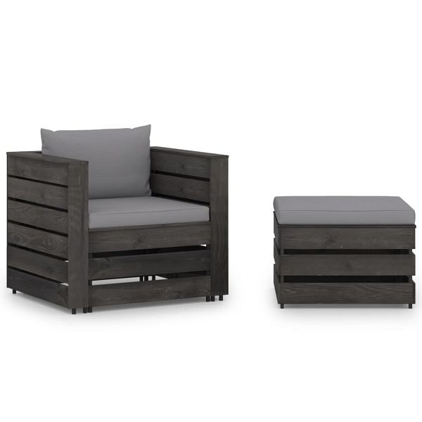 vidaXL 2-teilig Garten-Lounge-Set mit Kissen Grau Imprägniertes Holz, 3068145