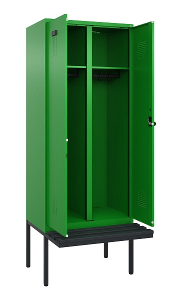 C+P Schwarz-Weiß-Spind Evolo PLUS, Bank, 2 Abteile, 2120x800x815mm, 6037/6037, Drehriegel, Material Sitzfläche Kunststoff, 0490427-22 S10080