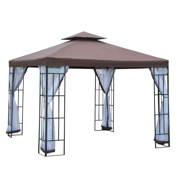 Outsunny Pavillon Gartenpavillon Partyzelt Gartenzelt Festzelt Doppeldach 3x3 m, 01-0153