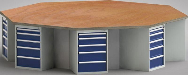 KLW PROFI-Werkbank in Achteckform (ERGO-Version) mit Buchen-Multiplexplatte in 8-Eck-Form 3259 x 3259 x 45 mm L x B x S, WP670E-1350M45-E8005