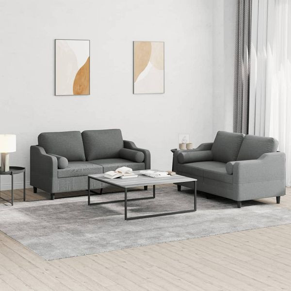 vidaXL 2-teilig Sofagarnitur mit Kissen Dunkelgrau Stoff, 3201819