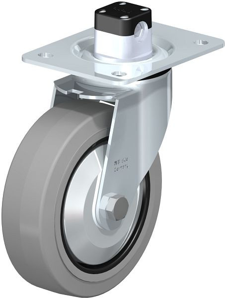 Blickle LE-POEV 160XR-CS11-SG-FA Stahlblech-Lenkrolle mit Anschraubplatte & Zentralfeststeller, Elastik-Vollgummi, Grau, 850170