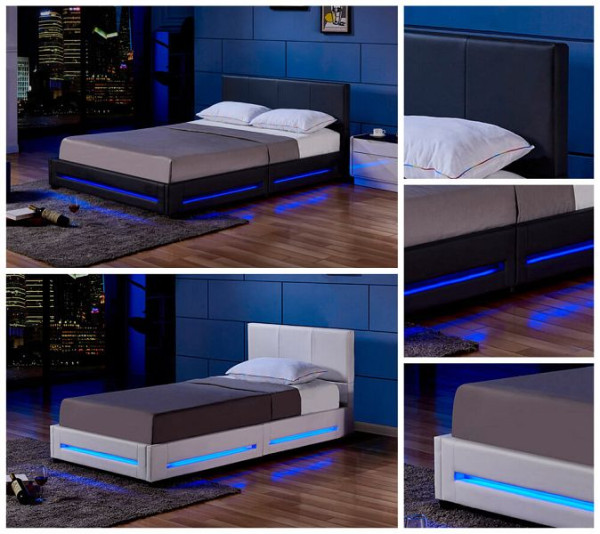 HOME DELUXE LED Bett ASTEROID mit Matratze - Farbe Schwarz, 140 x 200 cm, mit Matratze, 31669