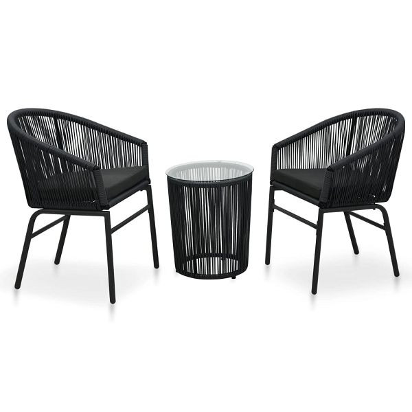 vidaXL 3-teilig Bistro-Set mit Kissen PE-Rattan Schwarz, 48138