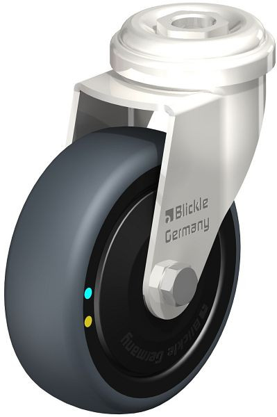 Blickle LRXA-TPA 75KD-ELS-FK Edelstahl-Apparate-Lenkrolle mit Rückenloch, Thermoplastisches Gummi-Elastomer, Grau, 853111
