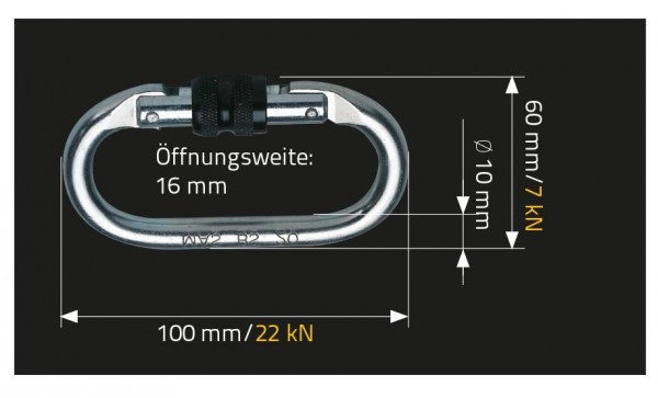 MAS Bergsteigerkarabinerhaken, aus Stahl, 22kN, Typ BS 20, 52501