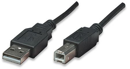 MANHATTAN Hi-Speed USB B Anschlusskabel, USB 2.0, Typ A Stecker - Typ B Stecker, 480 Mbps, 0,5 m, Schwarz, 374507