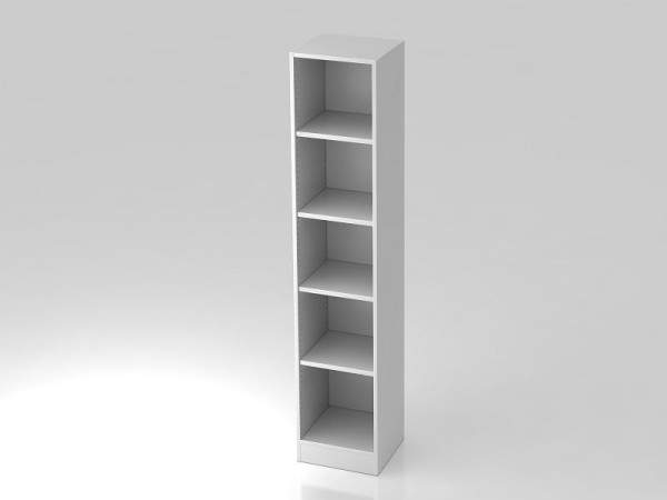 Hammerbacher Regal schmal 5OH mit Sockelblende Weiß, 40,6x40x200,4 cm (BxTxH), V6040/W