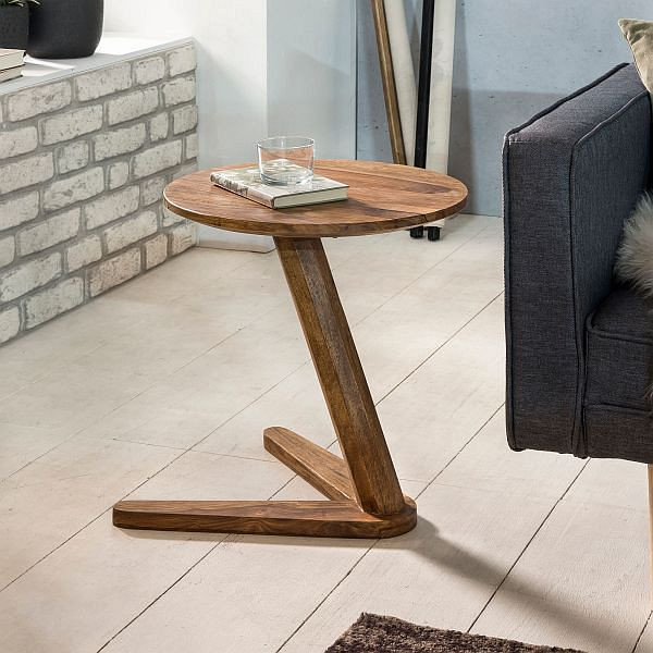 Wohnling Beistelltisch BOHA Massivholz Sheesham Design 45 x 45 cm rund, Natur-Holz Landhaus-Stil, WL1.727