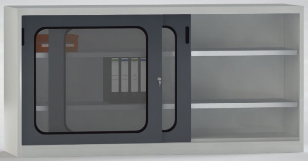 KLW Schiebetürenschrank mit Mitteltrennwand 100x200x52,5 cm, Acrylglas-Türen, 4 verzinkte Böden à 80 kg Tragkraft, 7SN-UL1000FB-1020MRB