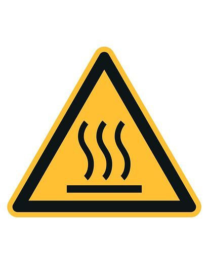 DENIOS Warnschild "Warnung vor heißer Oberfläche", ISO 7010, Folie, SK, 25 mm, VE: 5 Bogen à 44 Stück, 285163