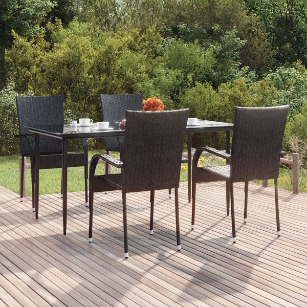 vidaXL 5-teilig Garten-Essgruppe Schwarz Poly Rattan, 3156668