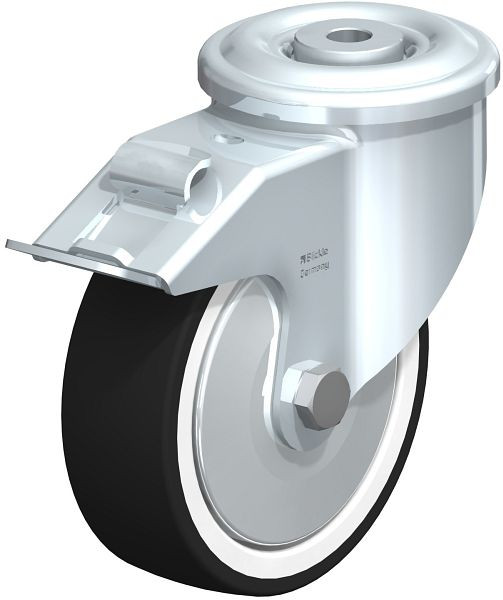 Blickle LKR-POTH 125R-FI-FA Stahlblech-Lenkrolle, schwere Ausführung, mit Rückenloch & Feststeller, Thermoplastisches Polyurethan, Grau, 734525