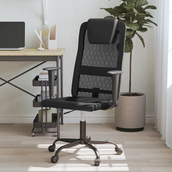 vidaXL Bürostuhl Höhenverstellbar Schwarz Netzstoff und Kunstleder, 353019