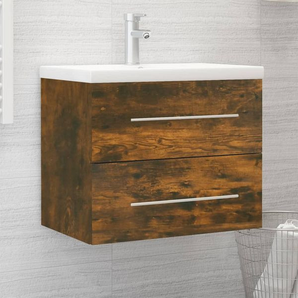 vidaXL Waschbeckenschrank mit Einbaubecken Räuchereiche Holzwerkstoff, 3120179