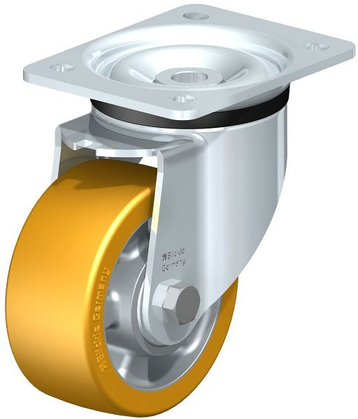 Blickle LK-ALTH 127K Stahlblech-Lenkrolle, schwere Ausführung, mit Anschraubplatte, Blickle Extrathane®, Hellbraun, 436733