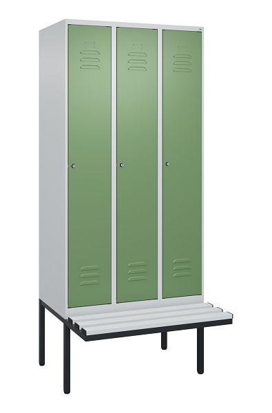 C+P Umkleidespind Classic PLUS, 3 Abteile, 2120x900x815mm, 7035/6011, Zylinderschlösser, 3 Doppel-Haken, 0800407-30 S10021