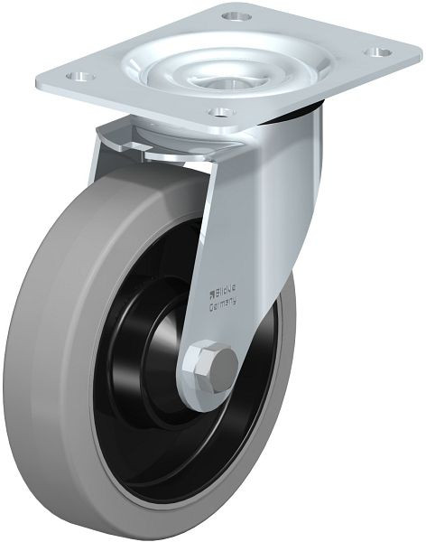 Blickle LE-POEV 161KD-SG Stahlblech-Lenkrolle mit Anschraubplatte, Elastik-Vollgummi, Grau, 850147