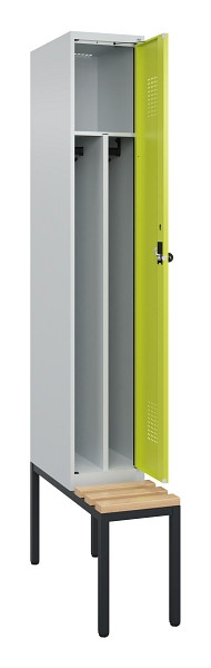 C+P Spind Evolo PLUS, 1 Abteile, 2120x300x815mm, 7035/0024, Haken 4, Drehriegel, Sitzfläche Buche-Hartholz, Sitzbank, 0490507-10F S10015
