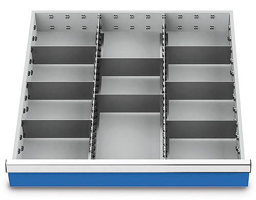 Bedrunka+Hirth Schubladeneinsatz, Serie 700 Mittelfachschienen, mit 8 Trennwänden, für Front 100 mm, 139BLH100A
