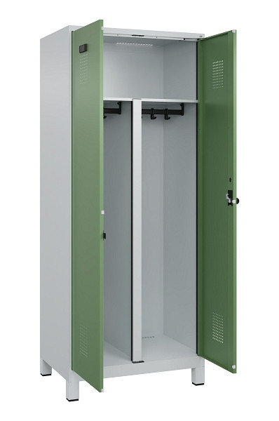 C+P PSA Schwarz-Weiß-Spind Evolo PLUS, mit Füßen, 2 Abteile, 1950x800x500mm, 70, Frontfarbe RAL 6011 Resedagrün, Drehriegel, 049012-22P S10010