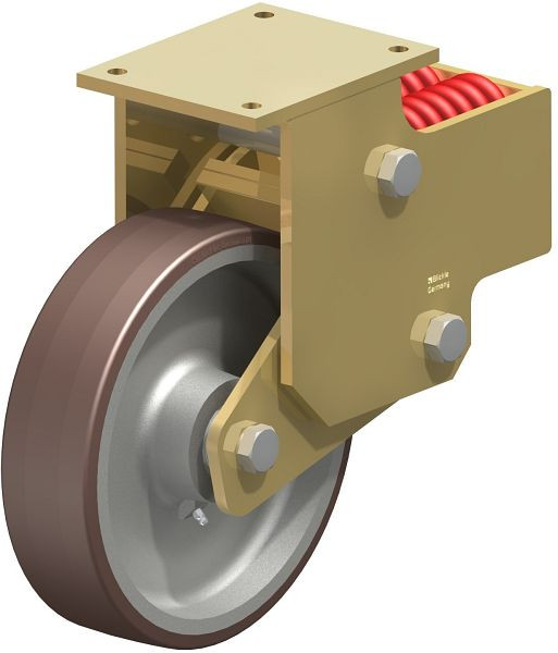 Blickle BSFN-GB 302K-F30 Stahlgeschweißte Schwerlast-Bockrolle mit Stahlfeder, Blickle Besthane®, Braun, 755410