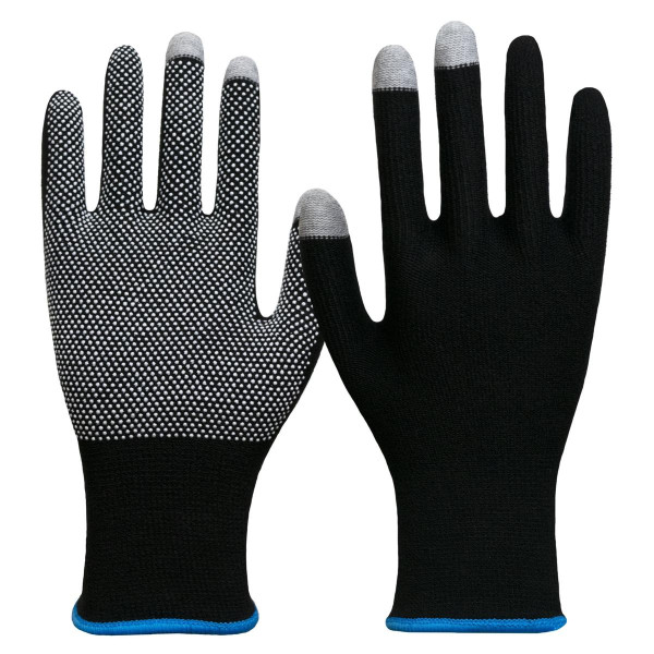 NITRAS SMART SWIPE, Strickhandschuhe, Baumwolle / Elasthan, schwarz, PVC-Noppen, weiß, genoppt auf Innenhand, Größe: 9, VE: 240 Paar, 6102-9