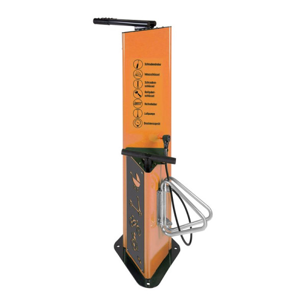 Stein HGS Fahrrad-Servicestation Modell BM3021, mit Fahrradständer, RAL 2008 - Hellrotorange, 63686.0003
