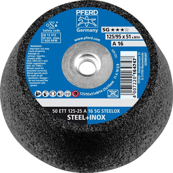 Pferd Schleiftopf 50 ETT 125-25 A 16 SG STEELOX/M14, VE: 2 Stück, 63418402