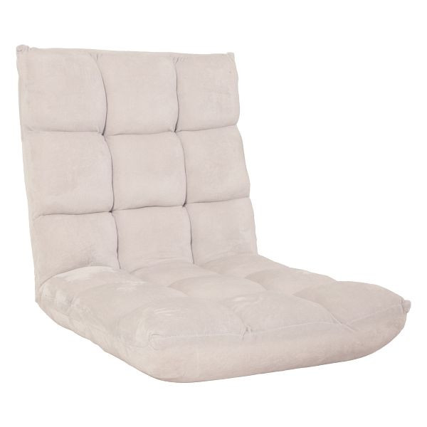 Mendler Bodensessel HWC-N43, Relaxsessel Bodenkissen Klappsessel 6 Relaxpositionen, stabiles Gestell Samt, creme-grau, 106907