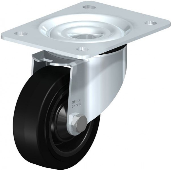 Blickle LK-POEV 100KD-3 Stahlblech-Lenkrolle, schwere Ausführung, mit Anschraubplatte, Elastik-Vollgummi, Schwarz, 851019