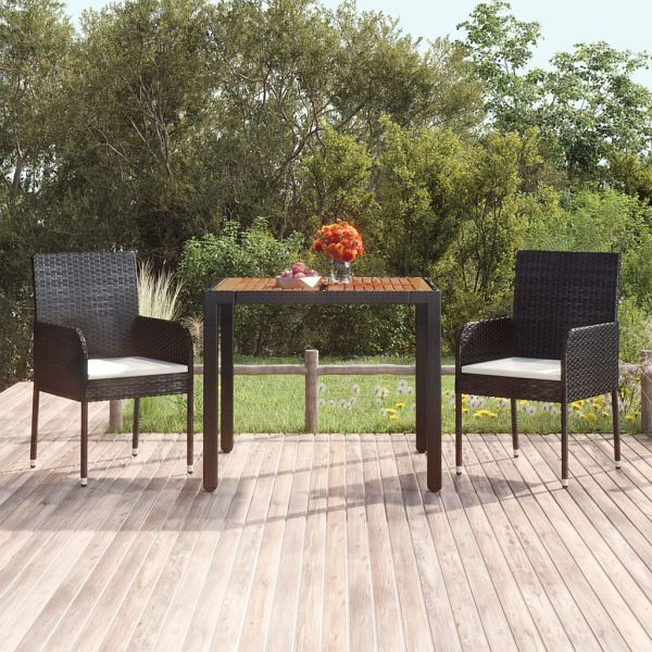 vidaXL Gartentisch mit Holzplatte Schwarz 90x90x75 cm Poly Rattan, 319897