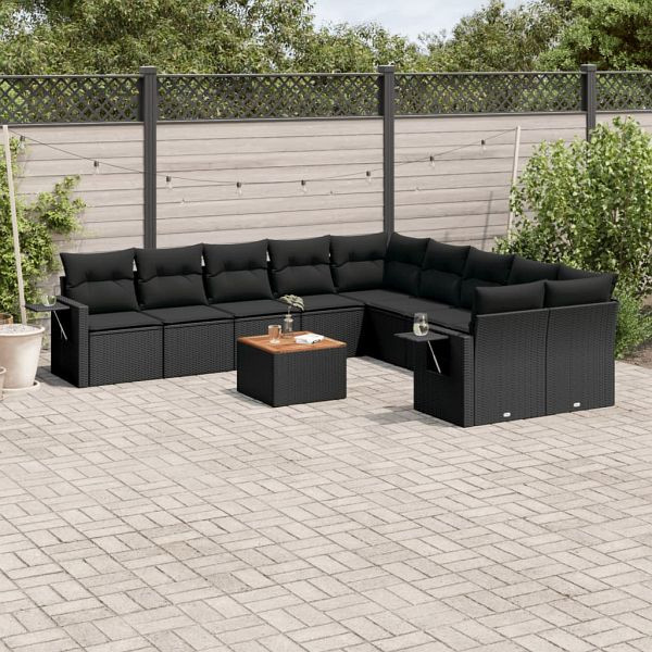 vidaXL 11-teilig Garten-Sofagarnitur mit Kissen Schwarz Poly Rattan, 3257084