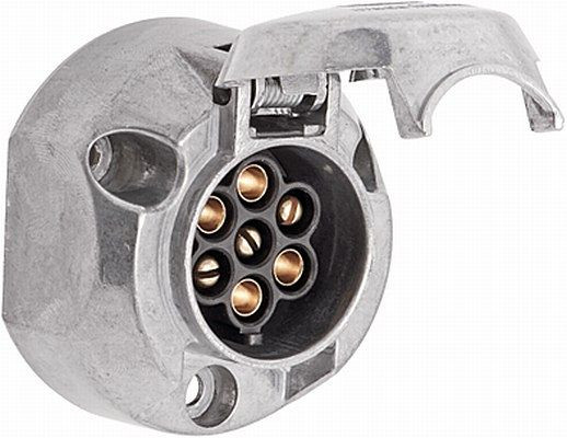 HELLA Steckdose, 7-polig, Schraubanschluss, Stecker: Steckverteiler, Aluminium, Metallgehäuse, silber, DIN/ISO: 1724 N-Typ, 8JB 001 941-002